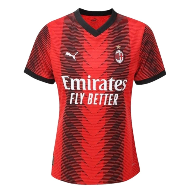 Camisa AC Milan I 23/24 - Torcedor Puma Feminina - Vermelha e preta
