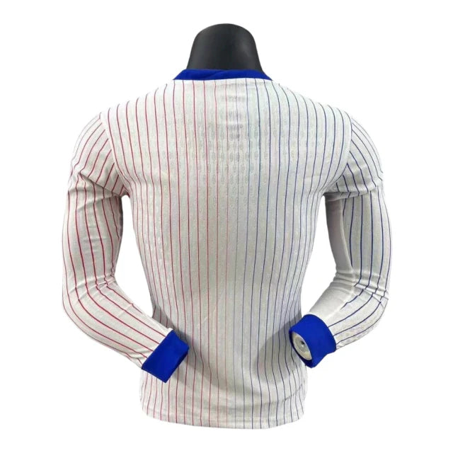Camisa França II 24/25 manga longa - Jogador Nike Masculina - Branca com detalhes em azul e vermelho