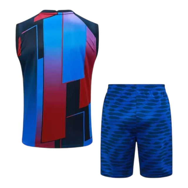 Kit Treino adulto - Camisa e Shorts - Barcelona Nike 23/24 - Azul com detalhes em vermelho