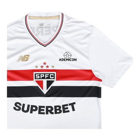 Camisa São Paulo I 25/26 - Torcedor New Balance Feminina - Branca com detalhes em vermelho e preto