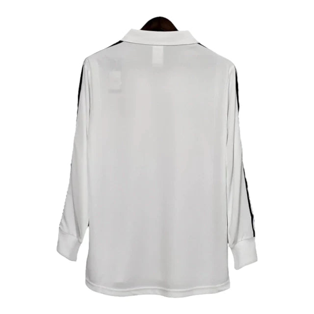 Camisa Retrô Real Madrid I 2002 manga longa - Masculina Adidas - Branca com listras pretas