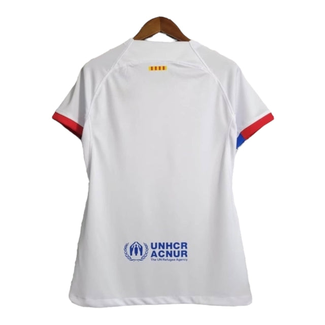 Camisa Barcelona II 23/24 - Torcedor Nike Feminina - Branca com detalhes em vermelho e azul