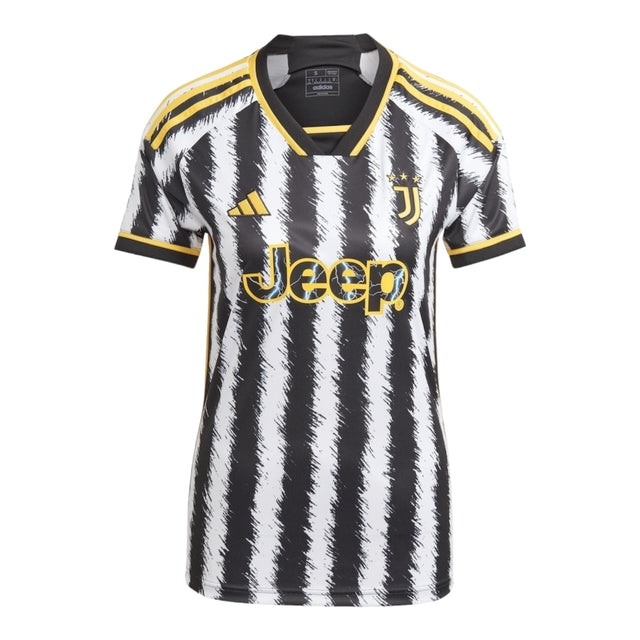 Camisa Juventus I 23/24 - Torcedor Adidas Feminina - Branca e preta com detalhes em amarelo