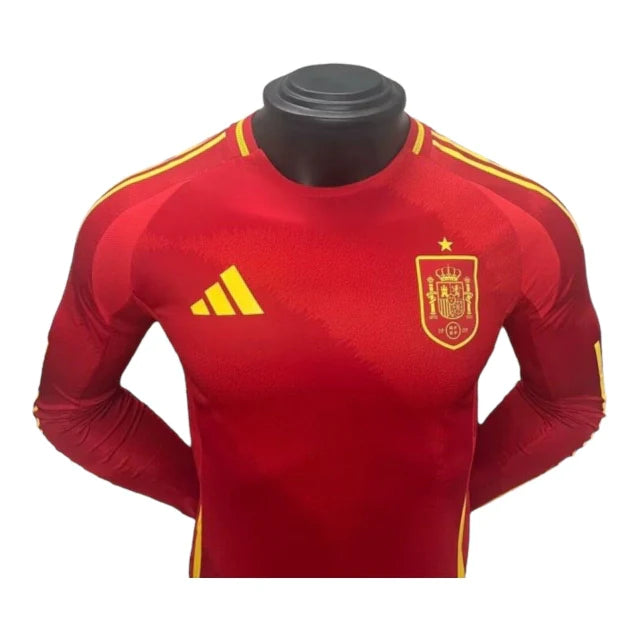 Camisa Seleção Espanha I 24/25 manga longa - Jogador Adidas Masculina - Vermelha com detalhes em amarelo