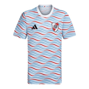 Camisa River Plate Pré-jogo 24/25 - Torcedor Adidas Masculina - Branca com detalhes em vermelho e azul