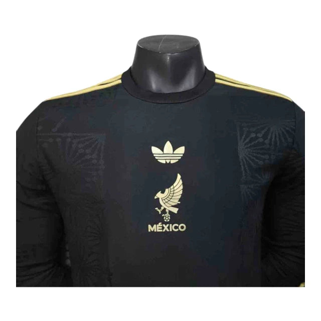 Camisa Seleção México I 25/26 manga longa - Jogador Adidas Masculina - Preta com detalhes em dourado