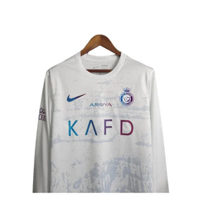 Camisa Al-Nassr II 23/24 manga longa - Torcedor Masculina - Branca com detalhes em roxo e azul