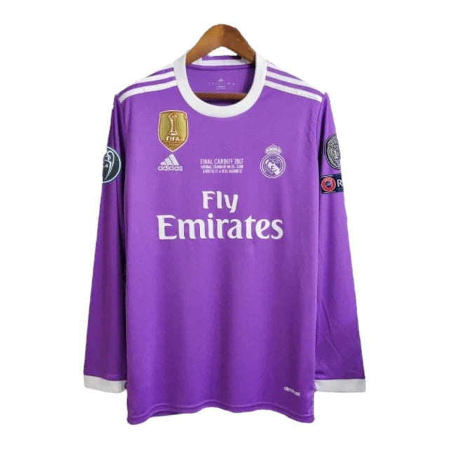 Camisa Retrô Real Madrid II 2017/2018 manga longa - Adidas Masculina - Roxa com detalhes em branca