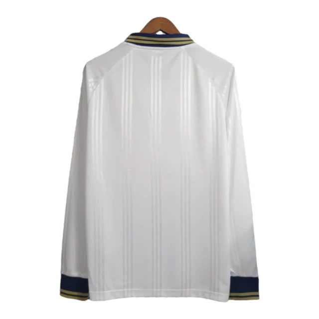 Camisa Retrô Real Madrid Treino 2019/2020 manga longa - Adidas Masculina - Branca com detalhes em azul e dourado