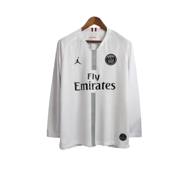 Camisa Retrô Paris Saint German Edição Champions League 2018/2019 manga longa - Masculina Jordan - Branca com detalhes em branco e vermelho e preto