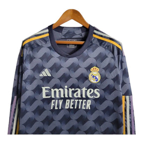 Camisa Real Madrid II 23/24 manga Longa - Torcedor Adidas Masculina - Azul com detalhes em amarelo e branco e roxo