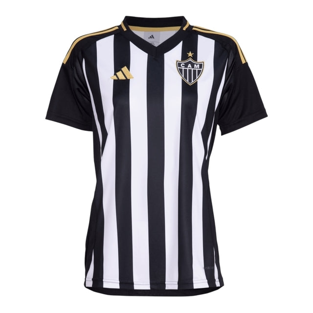 Camisa Atlético Mineiro I 25/26 - Torcedor Adidas Feminina - Preta com listras branca com detalhes em amarelo