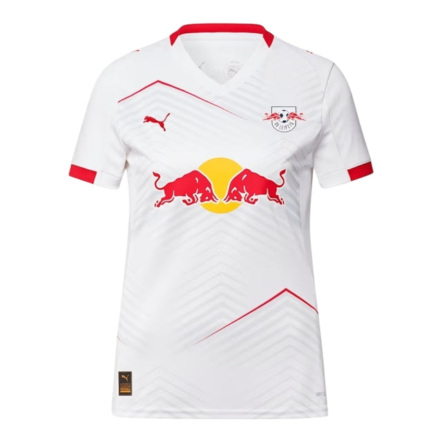 Camisa Red Bull Leipzig I 25/26 - Torcedor Puma Feminina - Branca com detalhes em vermelho