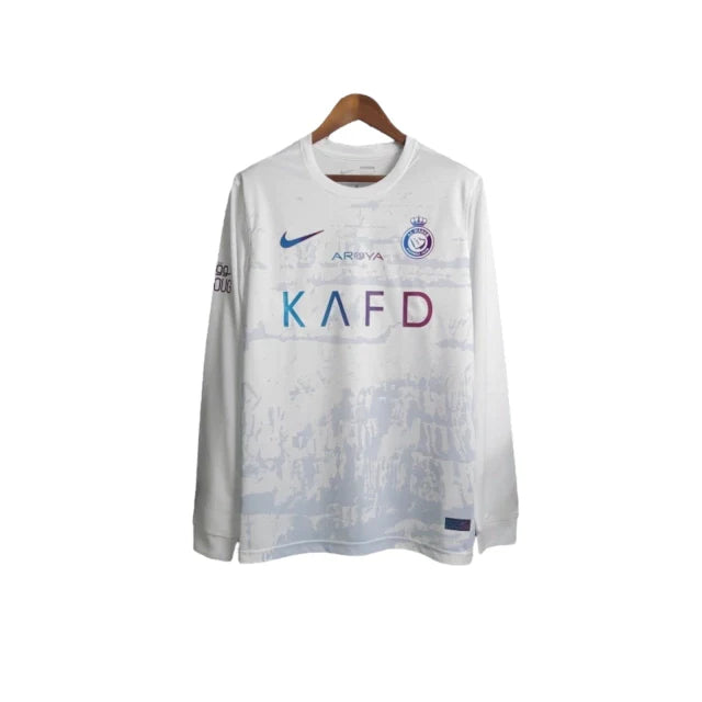 Camisa Al-Nassr II 23/24 manga longa - Torcedor Masculina - Branca com detalhes em roxo e azul