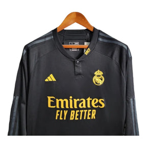 Camisa Real Madrid II 23/24 manga Longa - Torcedor Adidas Masculina - Preta com detalhes em cinza