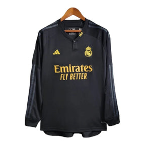 Camisa Real Madrid II 23/24 manga Longa - Torcedor Adidas Masculina - Preta com detalhes em cinza