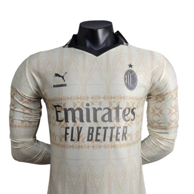 Camisa AC Milan Edição especial 24/25 manga longa - Jogador Puma Masculina - Bege com detalhes em preto